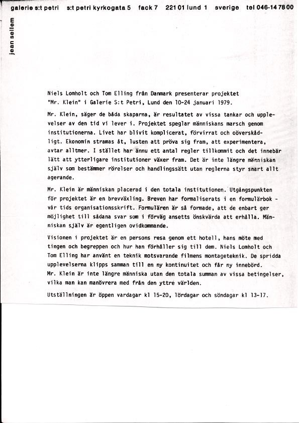 M 1979 01 06 lomholt elling press release mr klein st petri exhibition 002